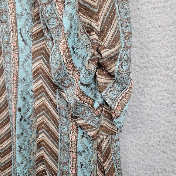 Emma James Top Womens Large Turquoise Brown Sheer Button-Up Lagenlook - Picture 13 of 14
